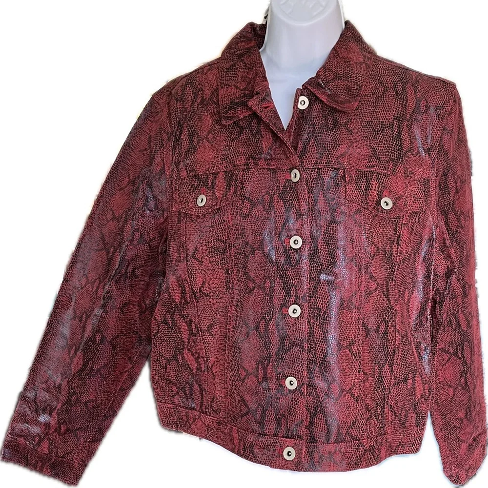 Vintage Colebrook & Co Red Leather Snake Skin Print Jacket and Pant Set - Picture 3 of 15